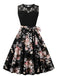 This 1950s Lace Patchwork Cherry Floral Sleeveless Dress wraps her in 1950s elegance, one twirl at a time