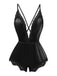 1950s Lace Satin Deep V Backless Sleep Romper - vintage jumpsuit, retro fashion