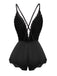 1950s Lace Satin Deep V Backless Sleep Romper - vintage jumpsuit, retro fashion