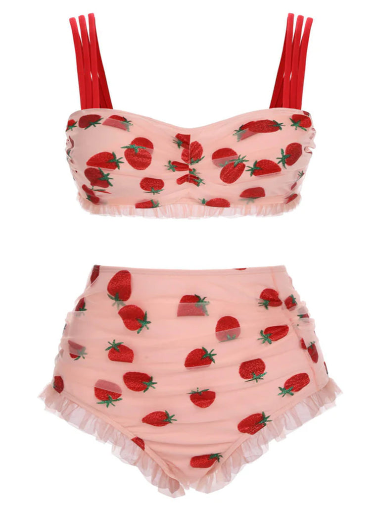 1950s Lace Strawberry Cami Tankini Set - vintage fashion, retro style, classic elegance for vintage lovers