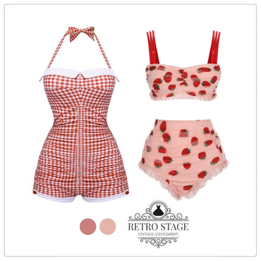1950s Lace Strawberry Cami Tankini Set - vintage fashion, retro style
