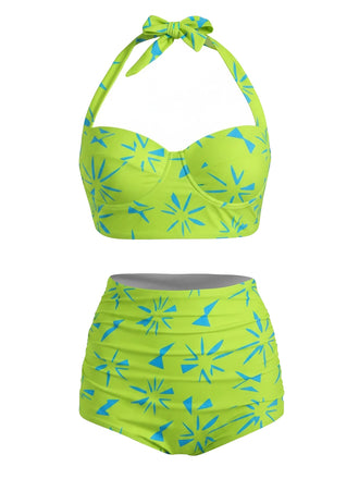 [Pre-Sale] Green 1950s Lace-Up Halter Swimsuit