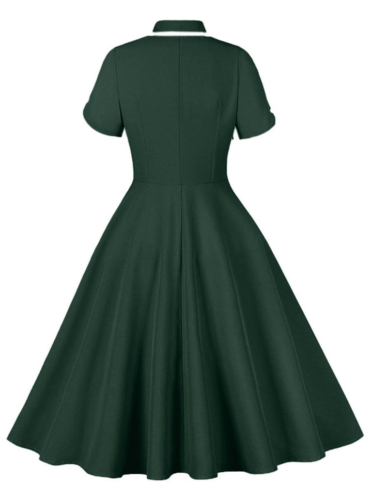 1950s Lapel Buttoned Short Sleeve Solid Dress — a 1950s silhouette that turns sidewalks into runways