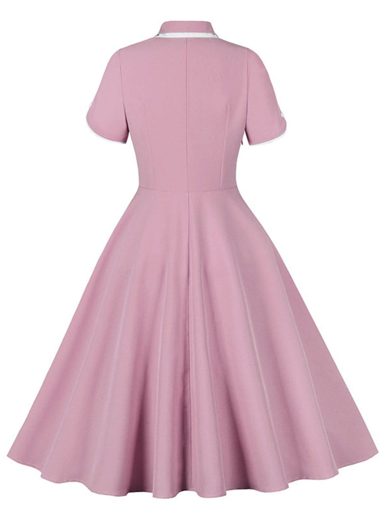 1950s Lapel Buttoned Short Sleeve Solid Dress: where 1950s romance meets her modern spirit
