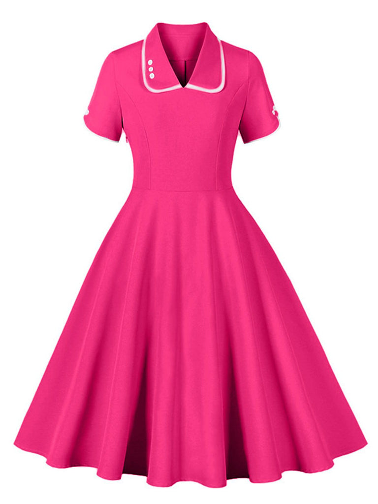 1950s Lapel Buttoned Short Sleeve Solid Dress — a 1950s silhouette that turns sidewalks into runways