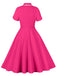 She slips into this 1950s Lapel Buttoned Short Sleeve Solid Dress and suddenly it's a 1950s daydream