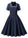 She slips into this 1950s Lapel Buttoned Short Sleeve Solid Dress and suddenly it's a 1950s daydream