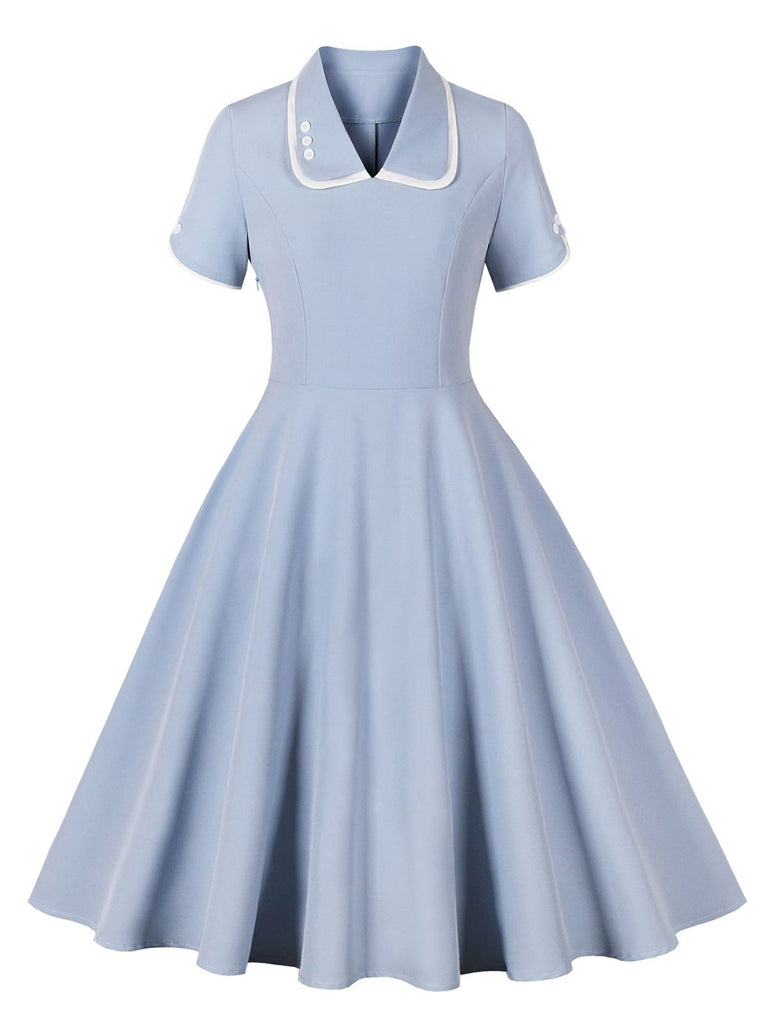 1950s Lapel Buttoned Short Sleeve Solid Dress — a 1950s silhouette that turns sidewalks into runways
