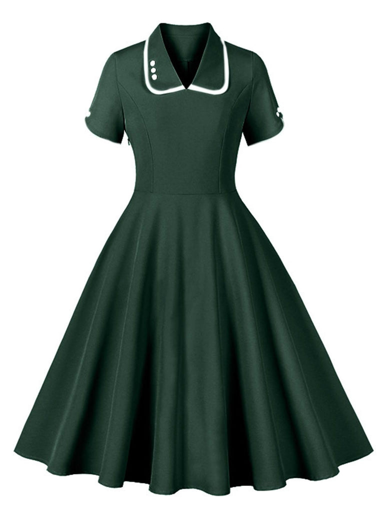 1950s Lapel Buttoned Short Sleeve Solid Dress — the kind of 1950s dress that makes strangers smile
