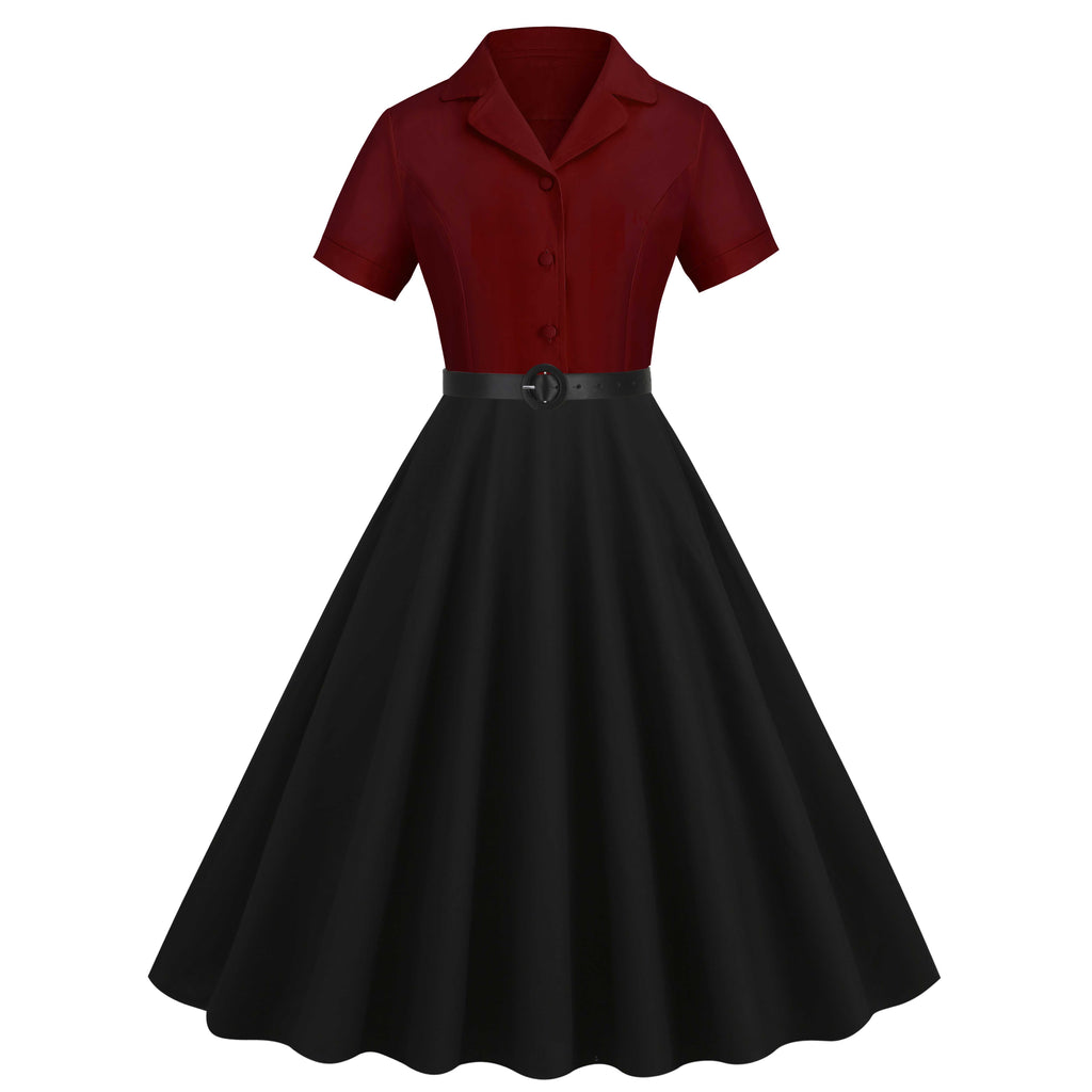 1950s Lapel Contrast Belted Dress — a 1950s silhouette that turns sidewalks into runways