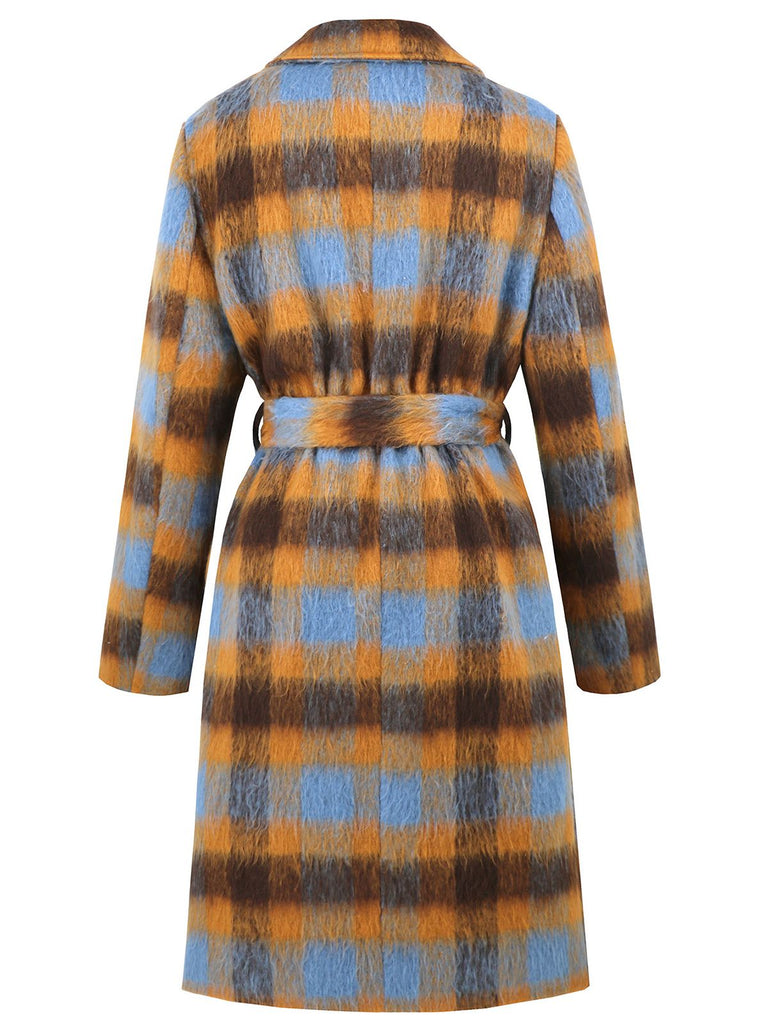 1950s Lapel Contrast Plaids Belted Coat - vintage fashion, retro style