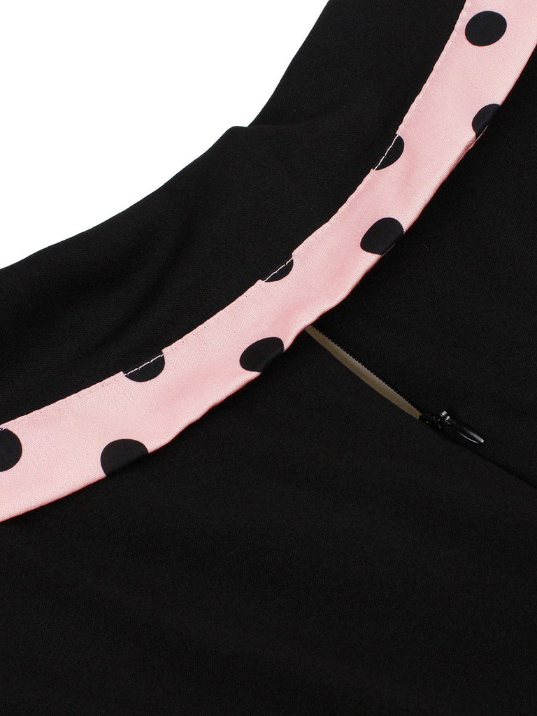 1950s Lapel Polka Dot Patchwork Swing Belted Dress - vintage dress, retro fashion, rockabilly