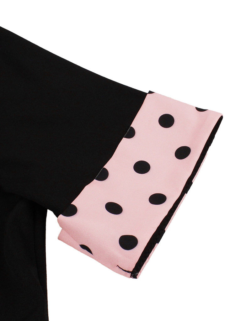 1950s Lapel Polka Dot Patchwork Swing Belted Dress - vintage dress, retro fashion, rockabilly