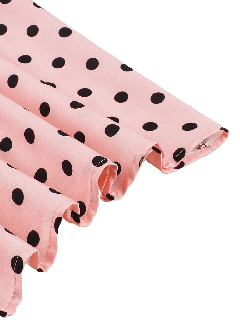 1950s Lapel Polka Dot Patchwork Swing Belted Dress - vintage dress, retro fashion, rockabilly