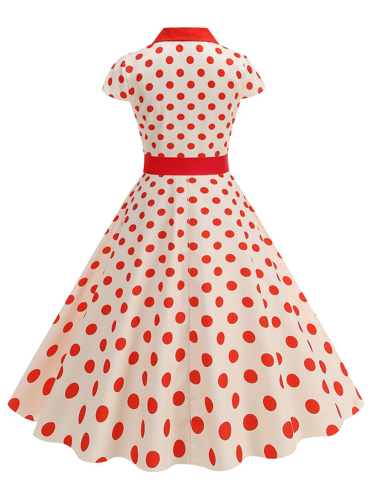 1950s Lapel Polka Dots Bow Swing Dress — the kind of 1950s dress that makes strangers smile