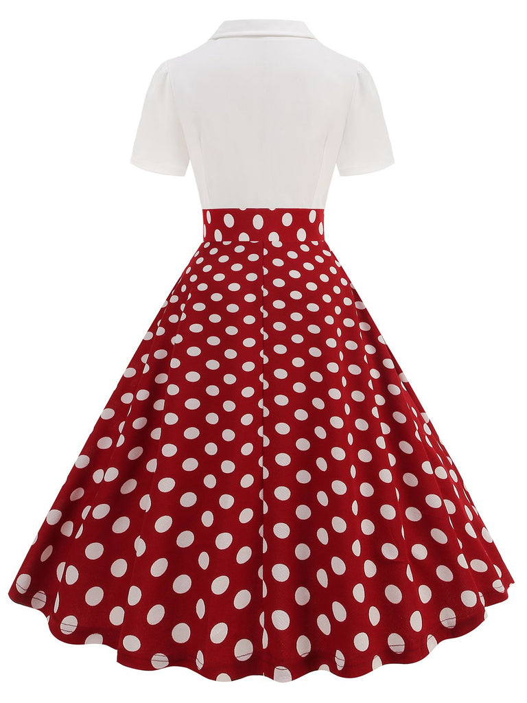 This 1950s Lapel Polka Dots Patchwork Swing Dress wraps her in 1950s elegance, one twirl at a time