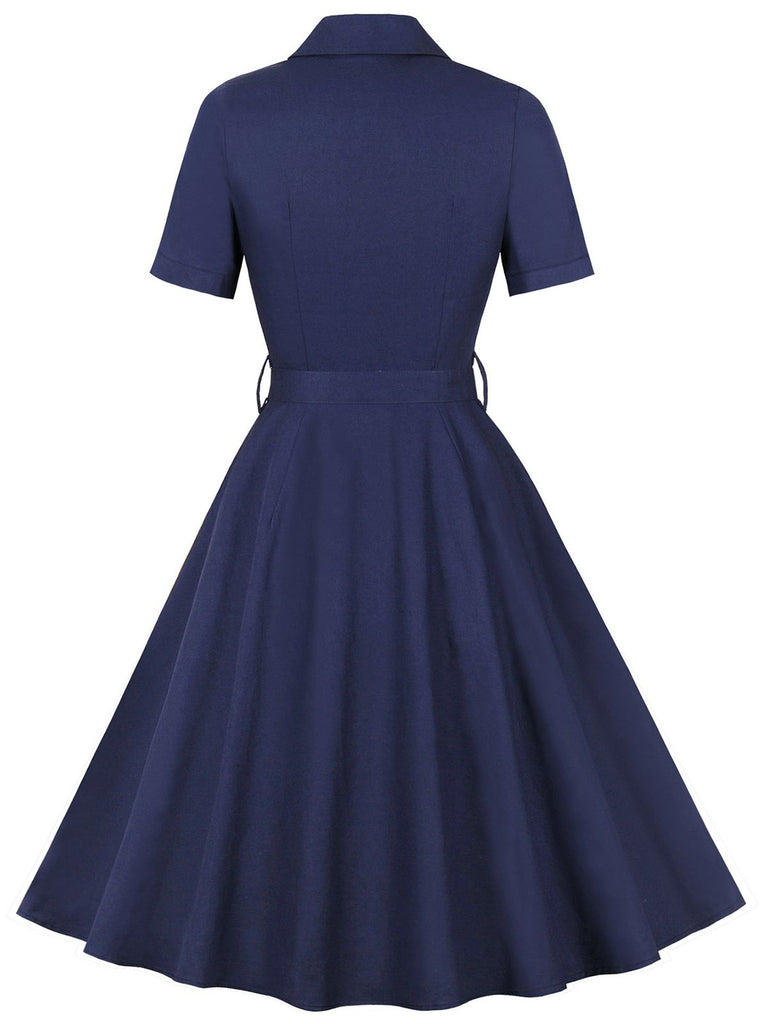1950s Lapel Solid Buttons Belt Dress — the kind of 1950s dress that makes strangers smile