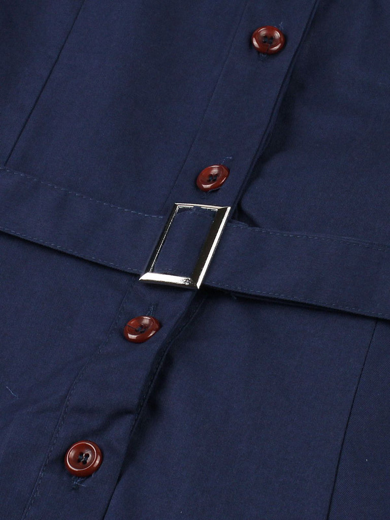 1950s Lapel Solid Buttons Belt Dress, vintage dress, retro fashion, rockabilly, pin-up fashion - perfect for women who love vintage and retro fashion