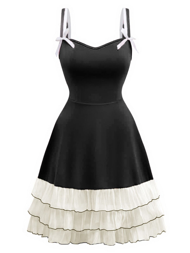 1950s Layered Hem Contrast Bow Strap Dress, vintage dress, retro fashion, rockabilly, pin-up fashion - perfect for women who love vintage and retro fashion