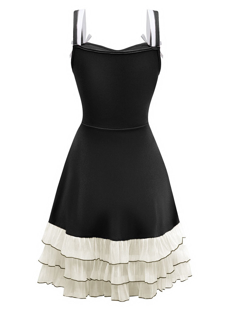 1950s Layered Hem Contrast Bow Strap Dress, vintage dress, retro fashion, rockabilly, pin-up fashion - perfect for women who love vintage and retro fashion
