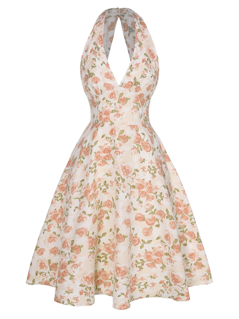 Women's Summer Floral Dresses Midi Boho Casual Halter Neck Vintage Flowy Sundress Women's Summer Floral Dresses Midi Boho Casual Halter Neck Vintage Flowy Sundress