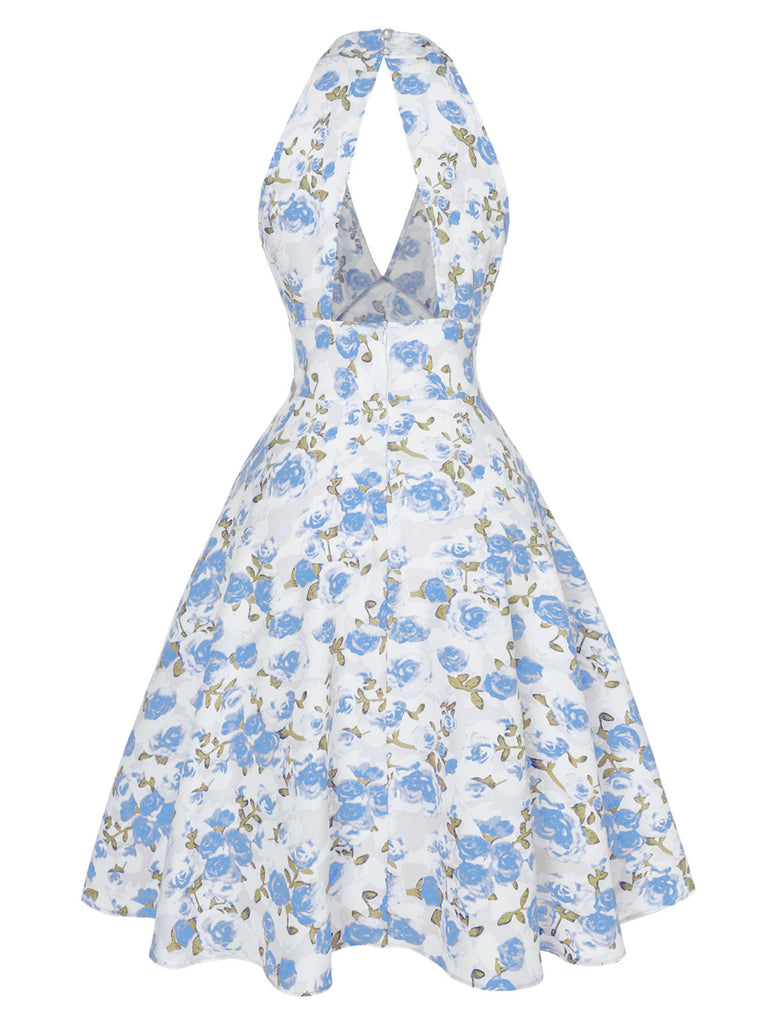 1950s-Lemon-Floral-Halter-V-Neck-Dress, vintage, retro, dress