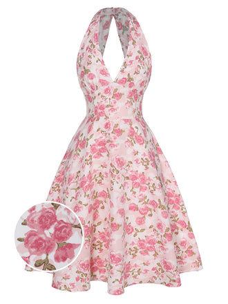 1950s-Lemon-Floral-Halter-V-Neck-Dress, vintage, retro, dress