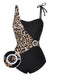 1950s Leopard Patchwork One-Piece Swimsuit, vintage swimsuit, pin-up swimwear - perfect for women who love vintage and retro fashion