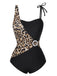 1950s Leopard Patchwork One-Piece Swimsuit, vintage swimsuit, pin-up swimwear - perfect for women who love vintage and retro fashion