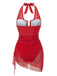 1950s Mesh Halter Tie Waist One Piece Swimsuit 5
