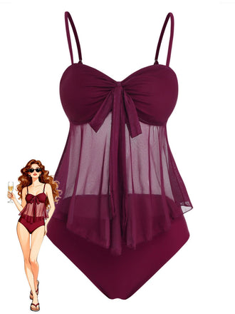 1950s-Mesh-High-Waist-Bow-Tie-Tankini-Set, vintage, retro, swimwear