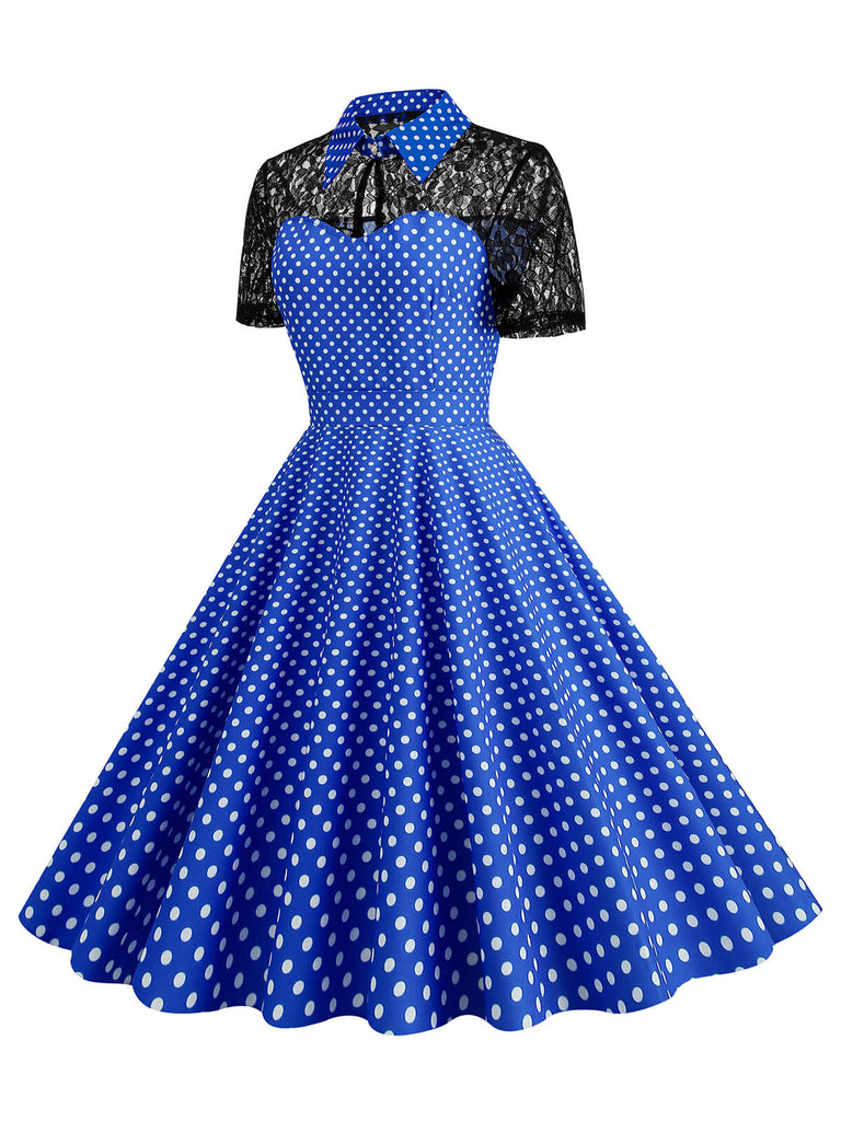 She slips into this 1950s Mesh Patchwork Polka Dot Dress and suddenly it's a 1950s daydream