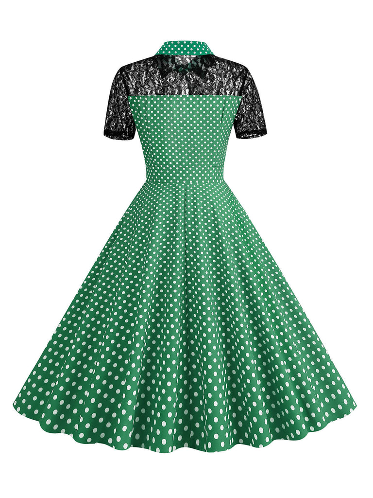 This 1950s Mesh Patchwork Polka Dot Dress wraps her in 1950s elegance, one twirl at a time