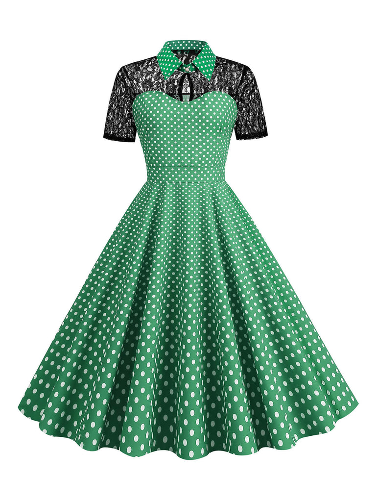 1950s Mesh Patchwork Polka Dot Dress — a 1950s silhouette that turns sidewalks into runways