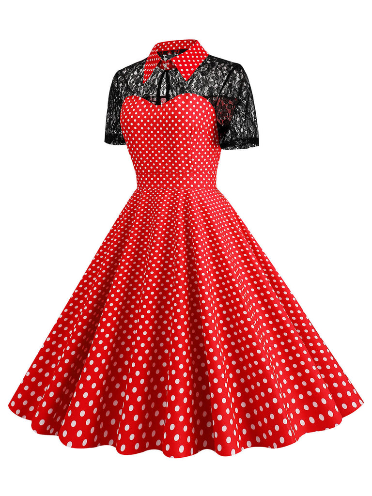 1950s Mesh Patchwork Polka Dot Dress — a 1950s silhouette that turns sidewalks into runways