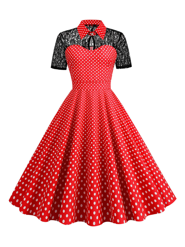 She slips into this 1950s Mesh Patchwork Polka Dot Dress and suddenly it's a 1950s daydream