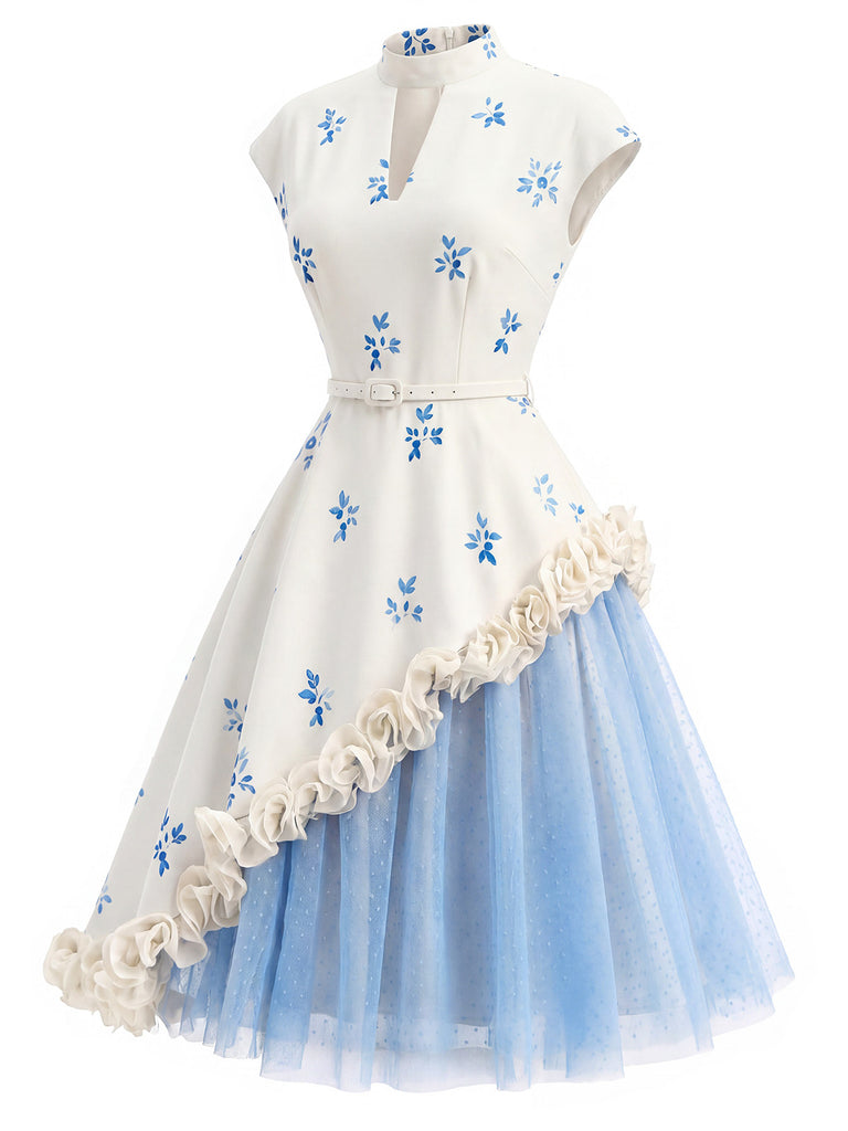 [Pre-Sale] Light Blue Grey 1950s Vintage Polka Dot Halter Dress 4