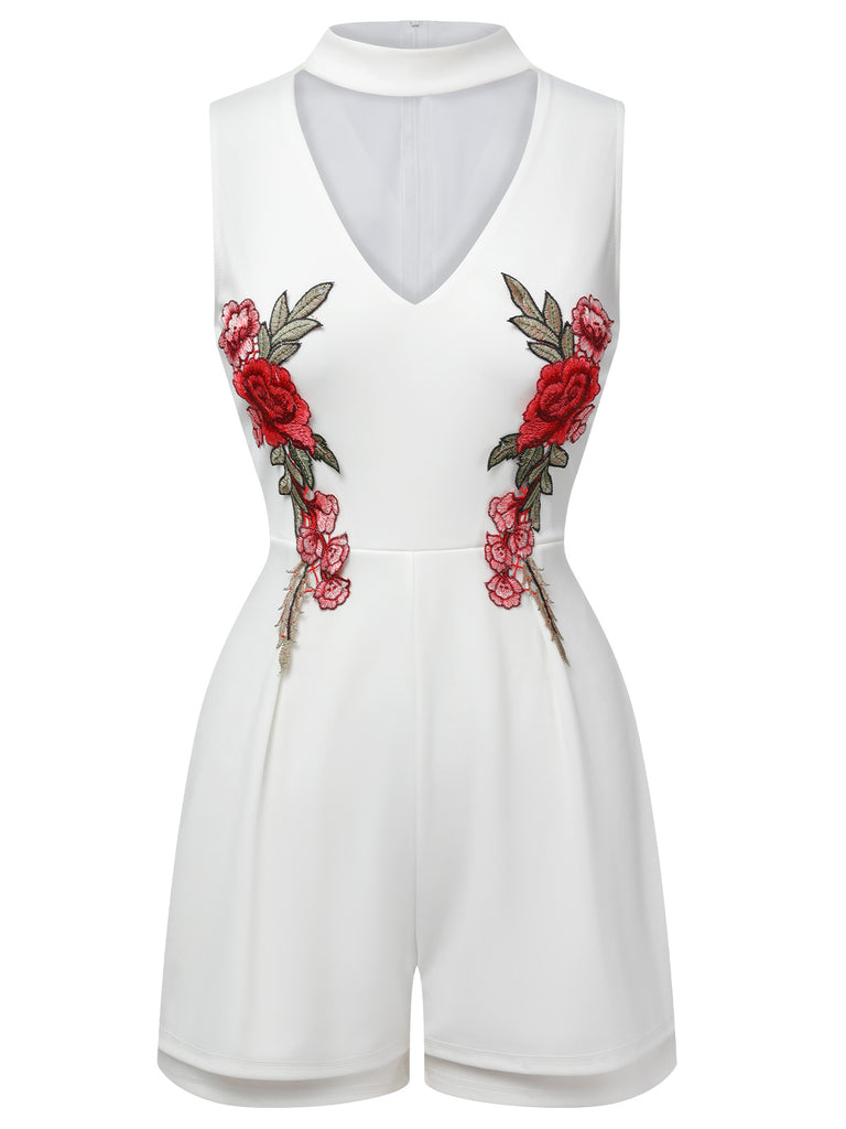 1950s Mock Neck Floral Embroidered Cutout Romper, vintage romper, retro jumpsuit - perfect for women who love vintage and retro fashion