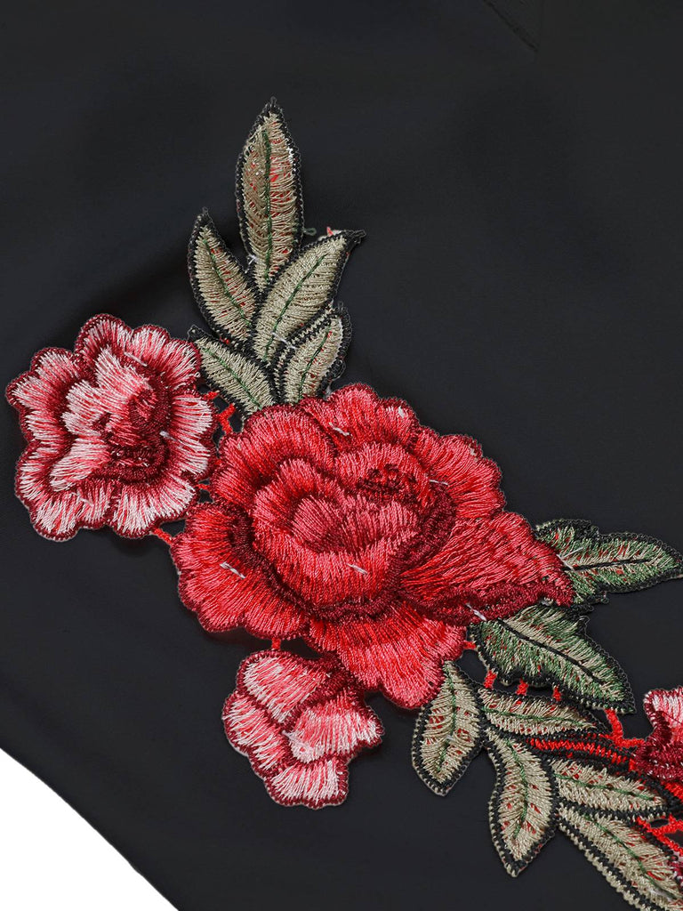 1950s Mock Neck Floral Embroidered Cutout Romper, vintage romper, retro jumpsuit - perfect for women who love vintage and retro fashion