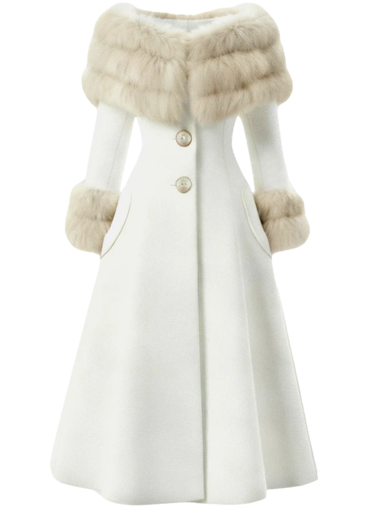 Camel 1950s Multi-Layer Fur Collar Patchwork Coat | Retro Stage