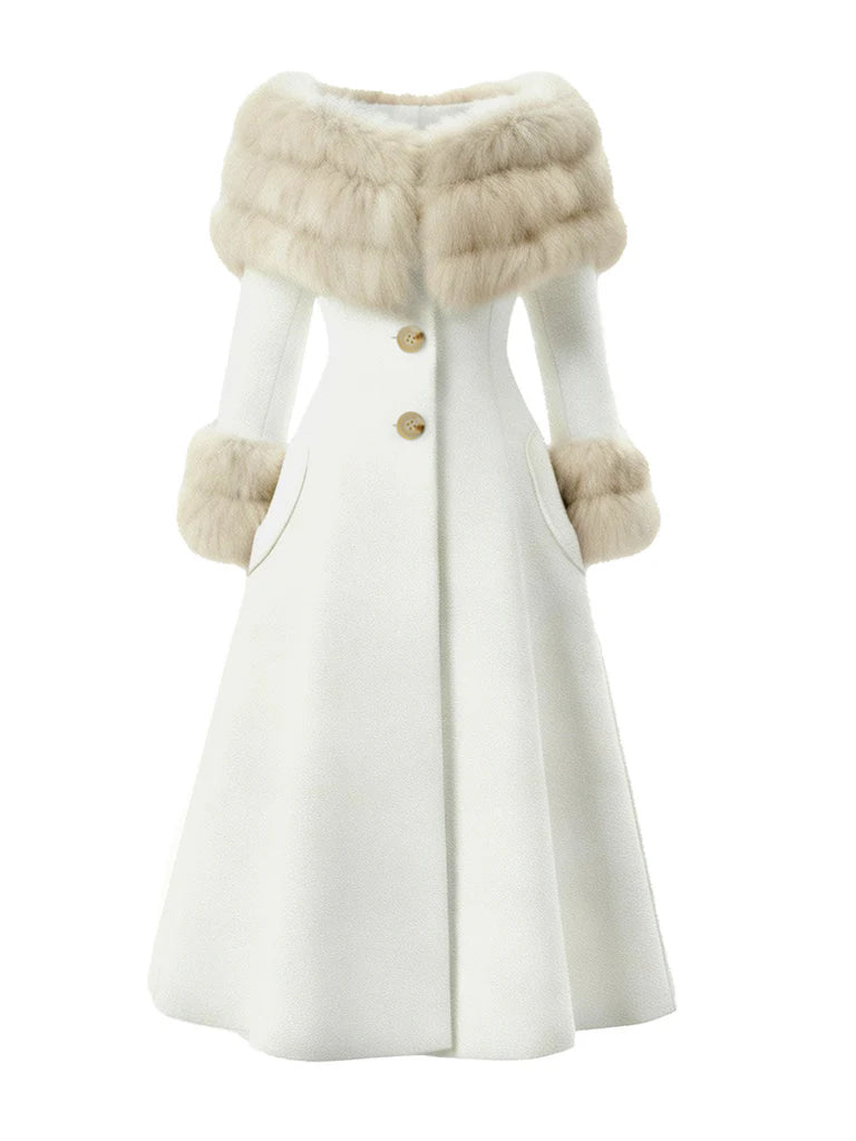 Cream 1950s Multi-Layer Fur Collar Patchwork Coat, vintage coat, retro outerwear - perfect for women who love vintage and retro fashion