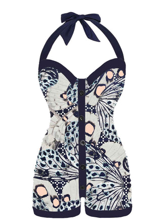 1950s Navy Blue Butterfly Halter Swimsuit: timeless style reimagined