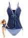 Navy Blue 1950s Ruffled Striped Tie Front Tankini Set - vintage fashion, retro style