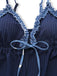 Navy Blue 1950s Ruffled Striped Tie Front Tankini Set - vintage fashion, retro style