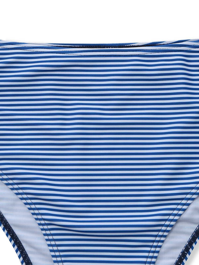 Navy Blue 1950s Ruffled Striped Tie Front Tankini Set - vintage fashion, retro style