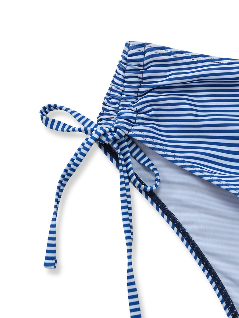 Navy Blue 1950s Ruffled Striped Tie Front Tankini Set - vintage fashion, retro style