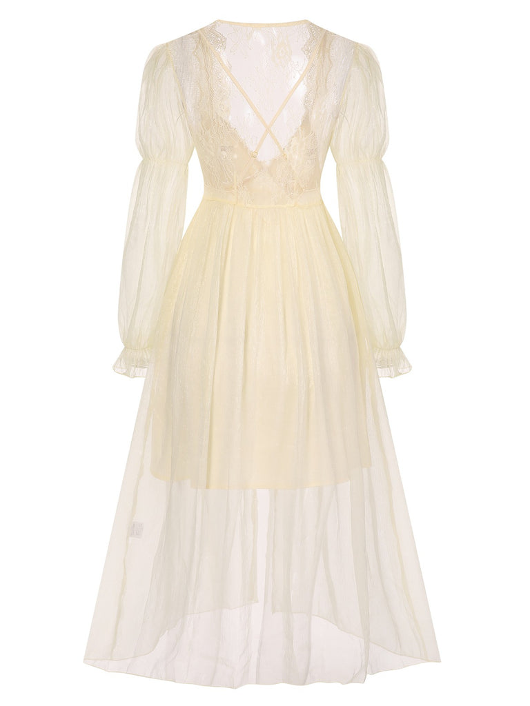2PCS Apricot 1950s Floral Straps Slit Nightgown & Robe - vintage nightgown, retro sleepwear