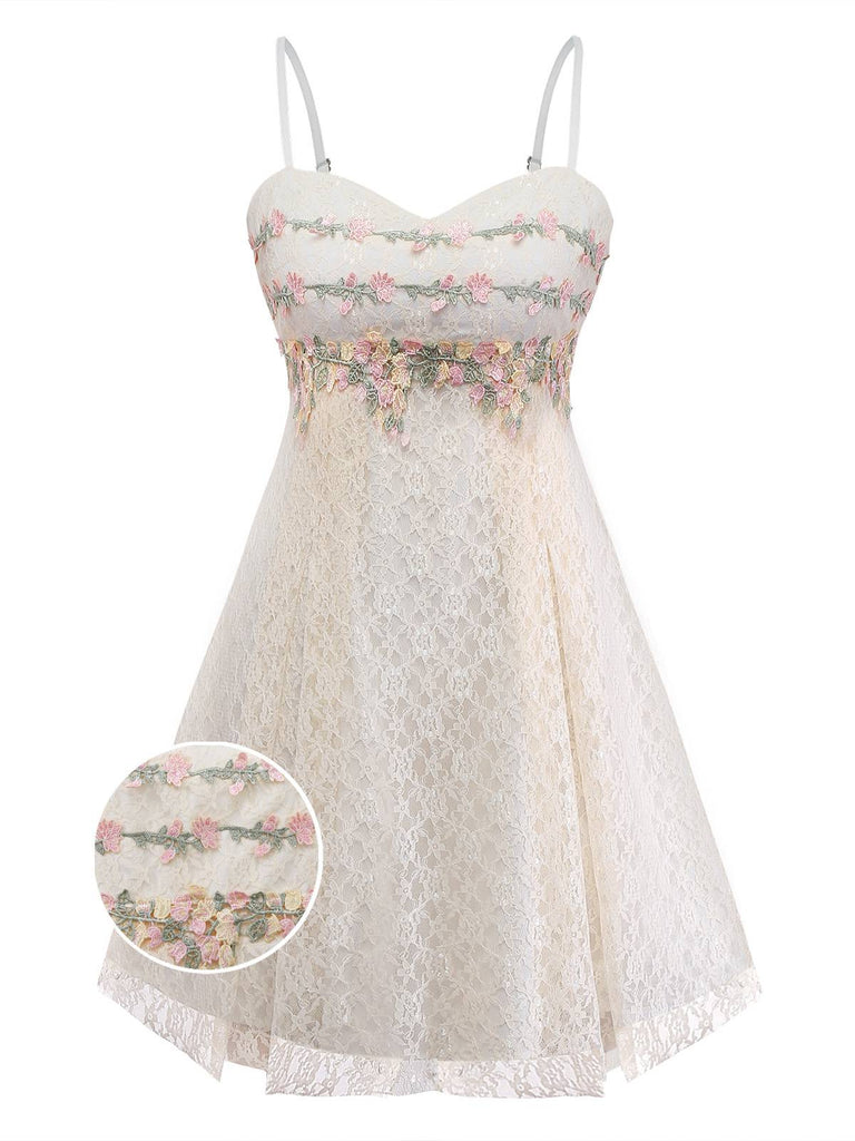 Apricot 1950s Floral Embroidered Lace Slip Nightgown - vintage nightgown, retro sleepwear, elegant red