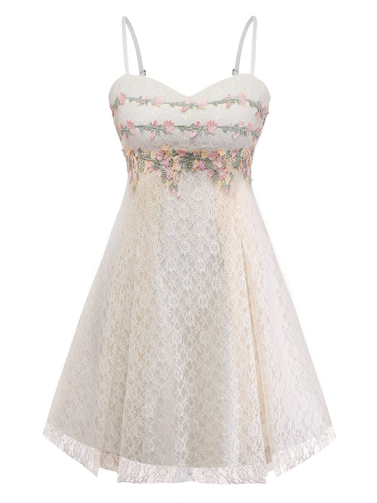 Apricot 1950s Floral Embroidered Lace Slip Nightgown - vintage nightgown, retro sleepwear, elegant red