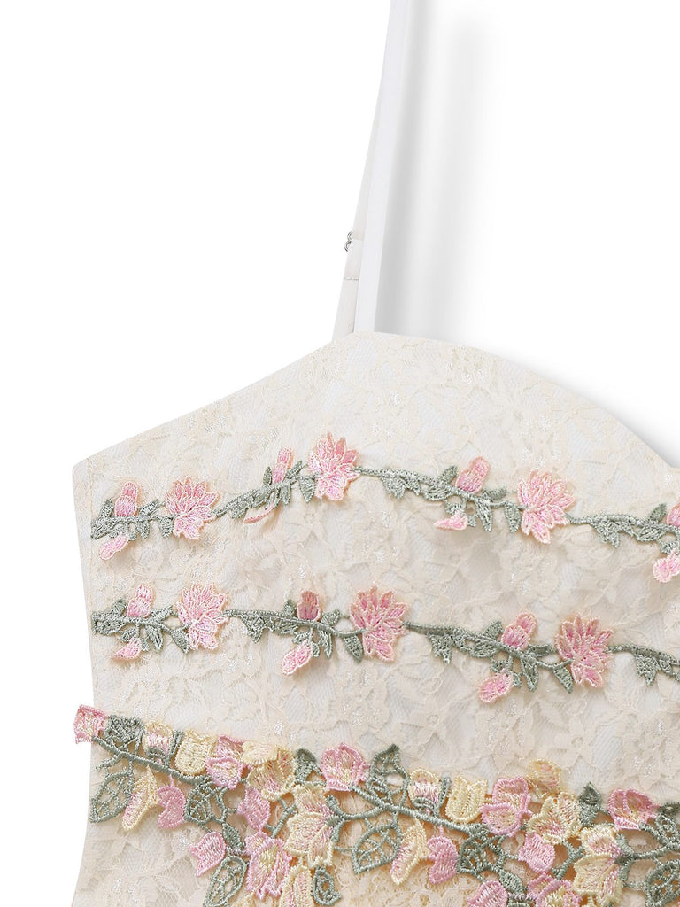 Apricot 1950s Floral Embroidered Lace Slip Nightgown - vintage nightgown, retro sleepwear, elegant red